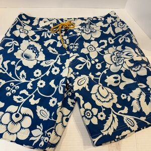 J. Crew Swim Trunks Mens 34 Blue Floral Mesh Lined Pockets Beach Boardwalk